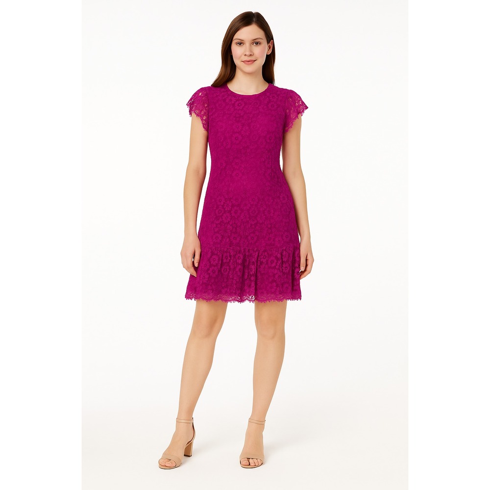DKNY Women's Flutter Sleeve Lace Dress Magnolia Pink Size 8